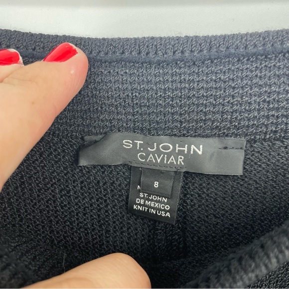 St. John Caviar Black Wool Blend Santana Knit Pants Trouser wide leg Size 8 - Picture 4 of 11